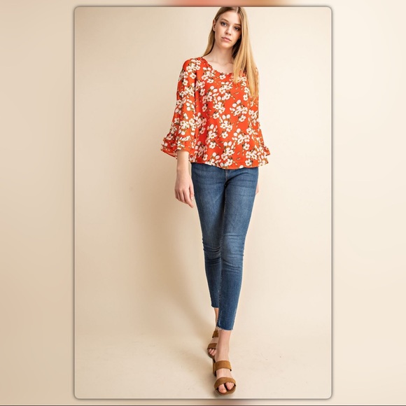 Orange Floral Print Top - Picture 2 of 5